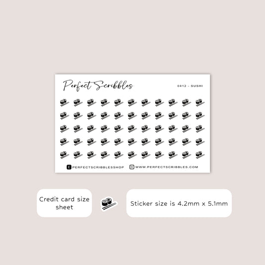 SUSHI Tiny Icon Planner Stickers | Minimal | Credit Card Sized Sheet