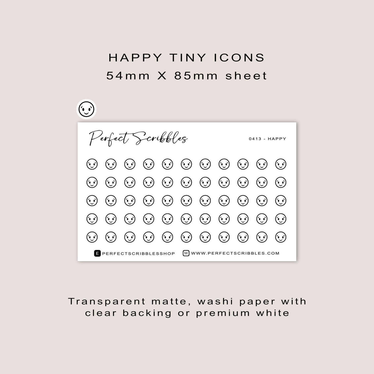 HAPPY Tiny Icon Planner Stickers | Minimal | Credit Card Sized Sheet