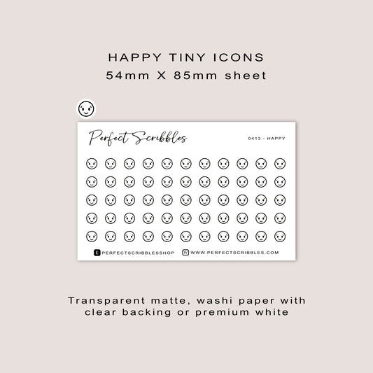 HAPPY Tiny Icon Planner Stickers | Minimal | Credit Card Sized Sheet