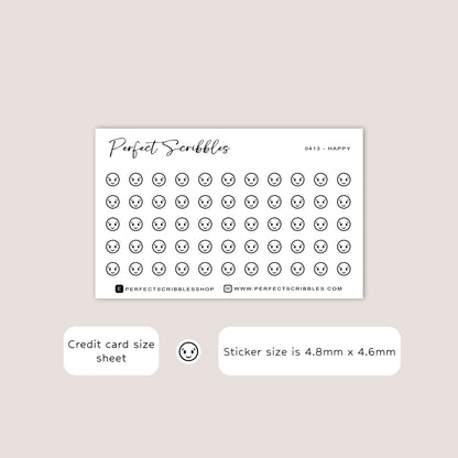 HAPPY Tiny Icon Planner Stickers | Minimal | Credit Card Sized Sheet