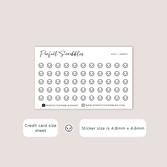 HAPPY Tiny Icon Planner Stickers | Minimal | Credit Card Sized Sheet