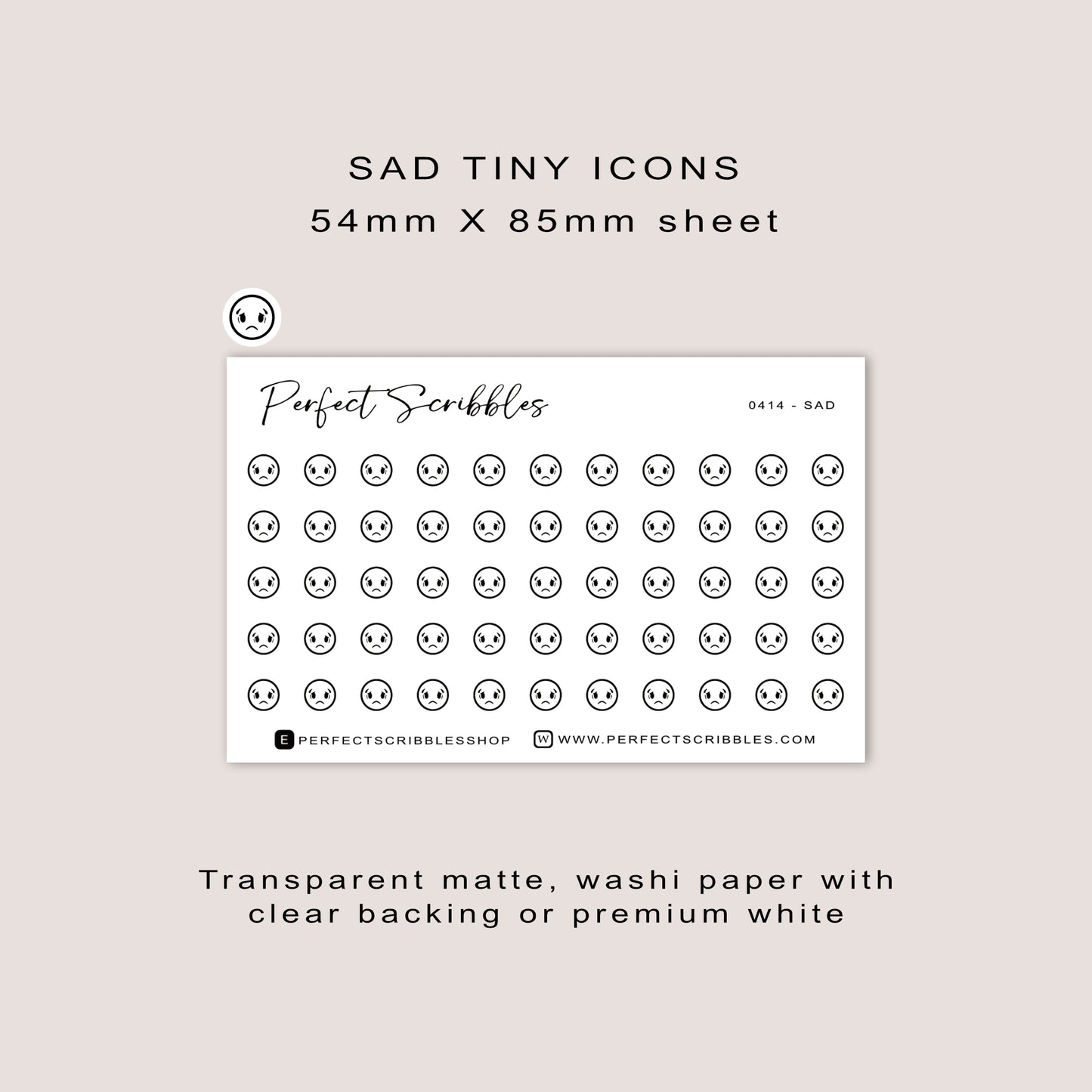 SAD Tiny Icon Planner Stickers | Minimal | Credit Card Sized Sheet