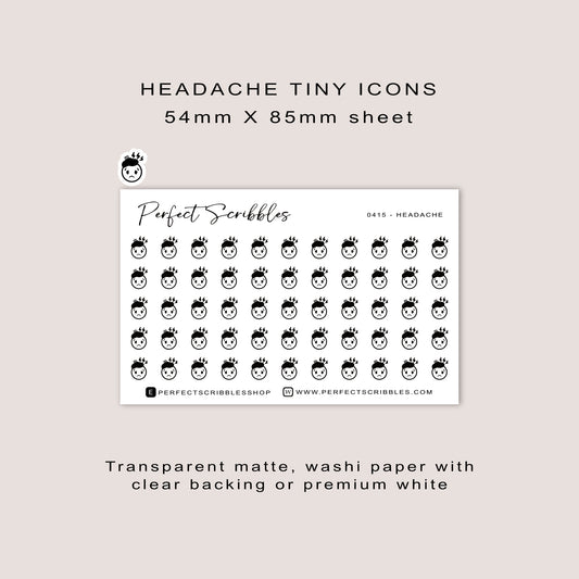 HEADACHE Tiny Icon Planner Stickers | Minimal | Credit Card Sized Sheet