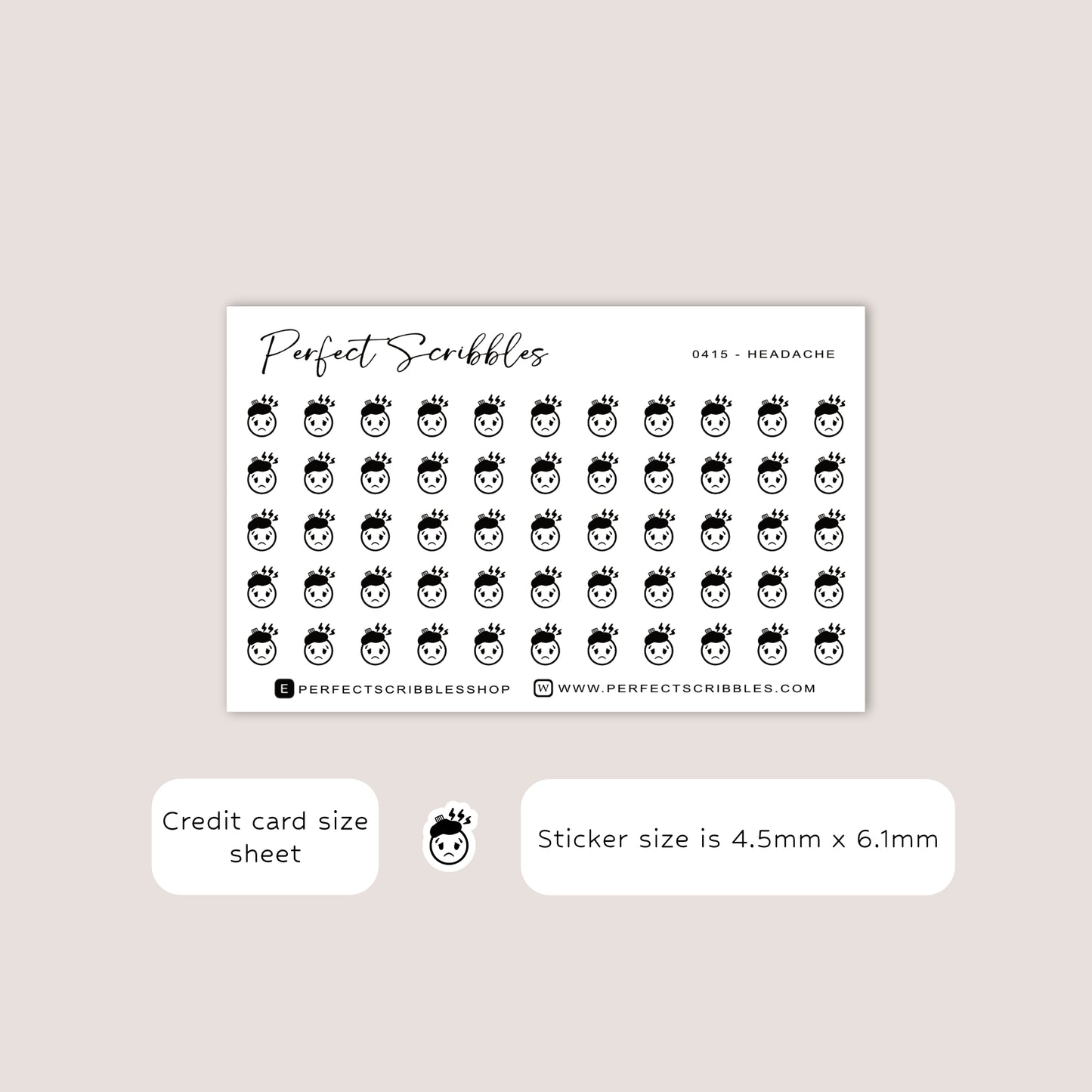 HEADACHE Tiny Icon Planner Stickers | Minimal | Credit Card Sized Sheet