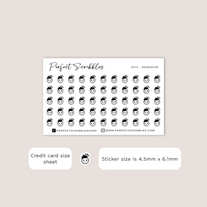 HEADACHE Tiny Icon Planner Stickers | Minimal | Credit Card Sized Sheet
