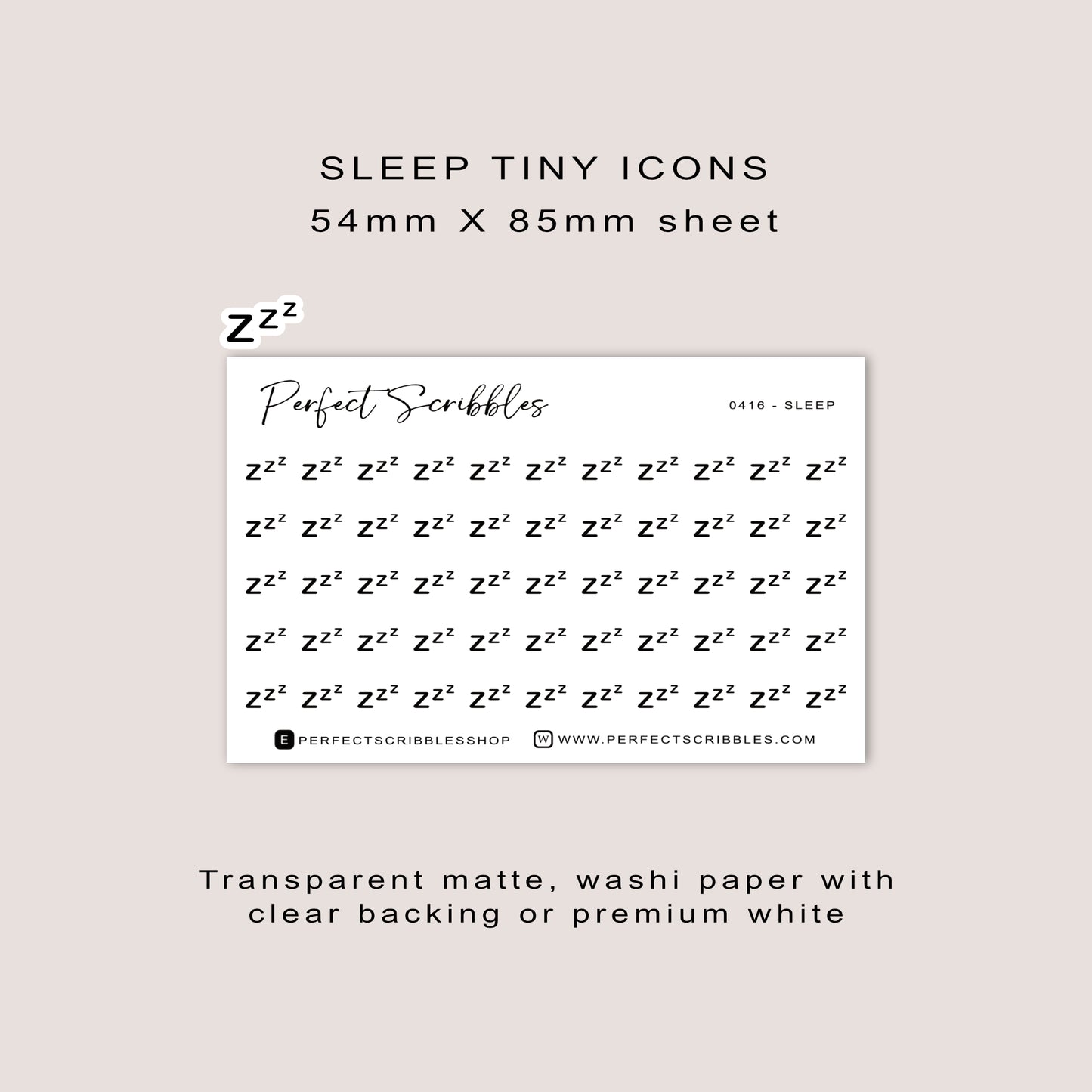 SLEEP Tiny Icon Planner Stickers | Minimal | Credit Card Sized Sheet