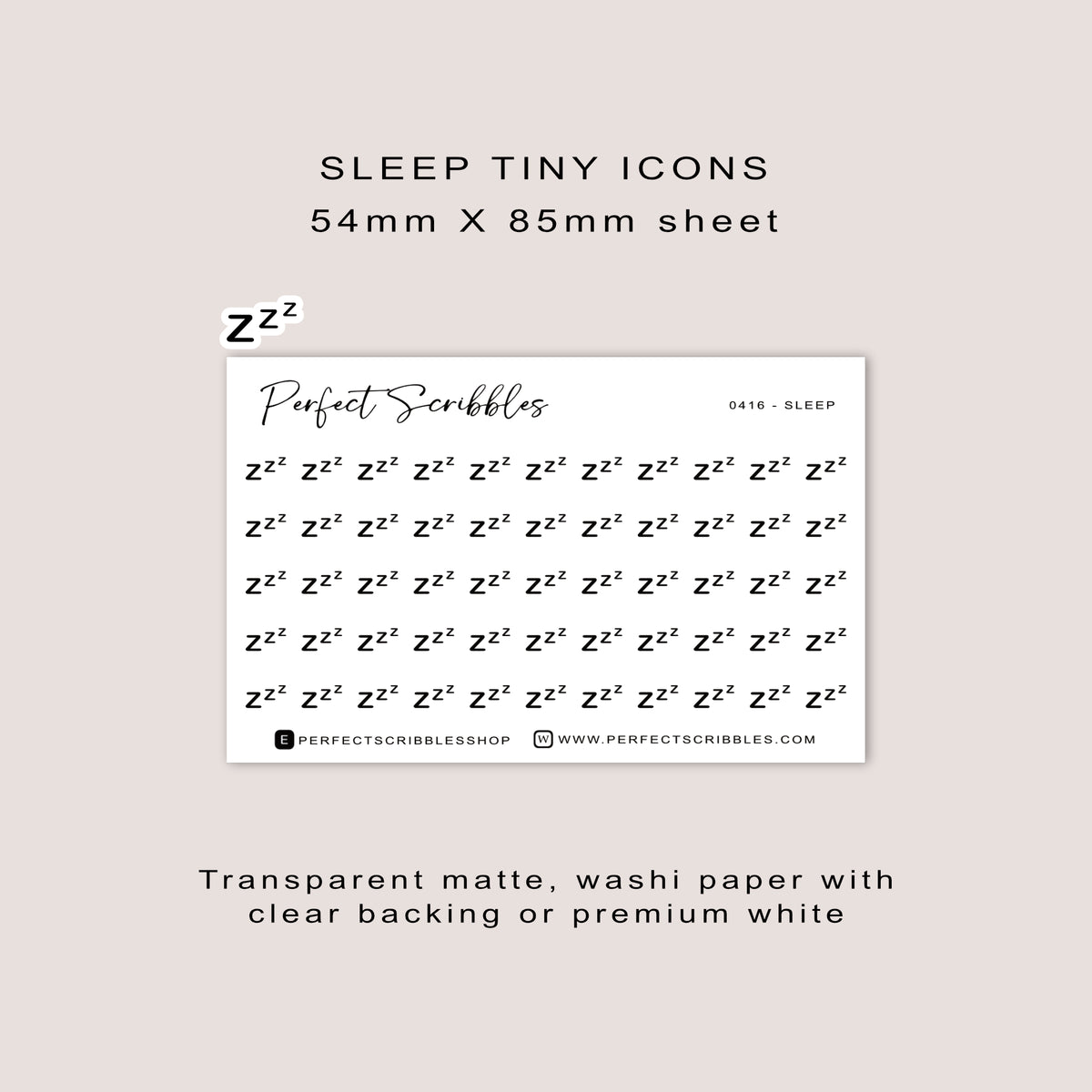 SLEEP Tiny Icon Planner Stickers | Minimal | Credit Card Sized Sheet