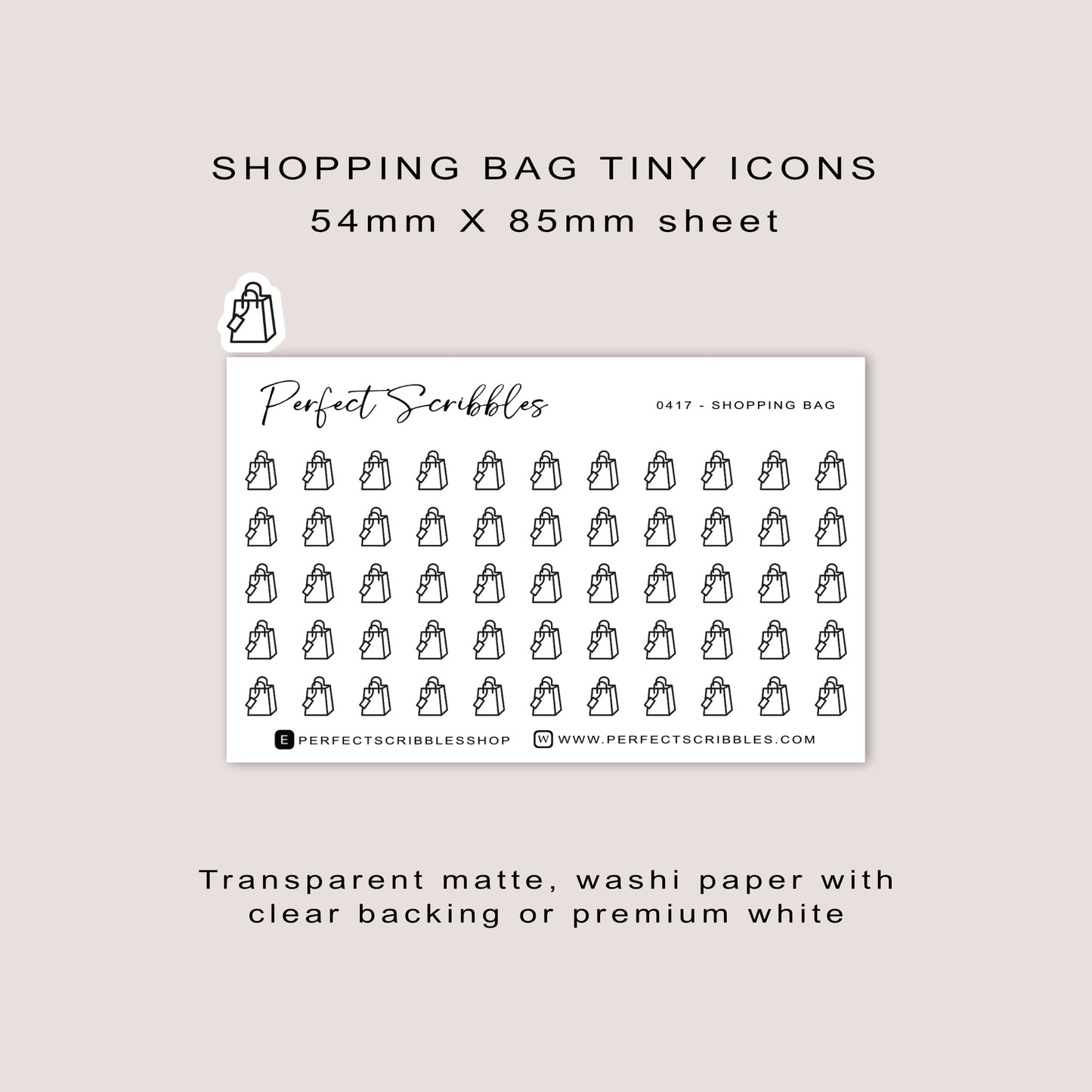 SHOPPING BAG Tiny Icon Planner Stickers | Minimal | Credit Card Sized Sheet