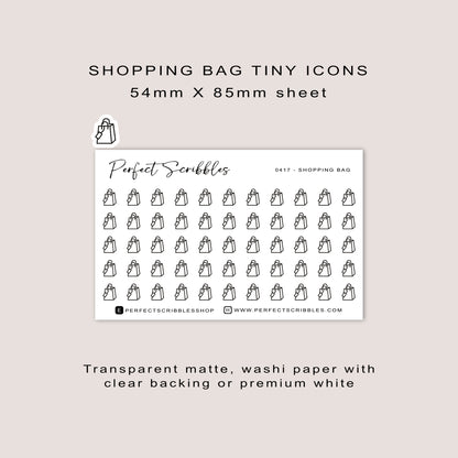 SHOPPING BAG Tiny Icon Planner Stickers | Minimal | Credit Card Sized Sheet