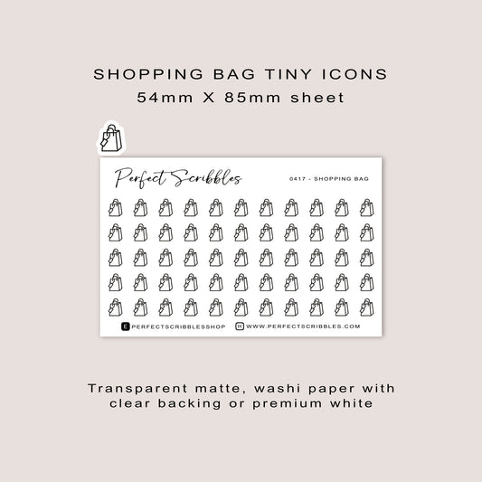 SHOPPING BAG Tiny Icon Planner Stickers | Minimal | Credit Card Sized Sheet
