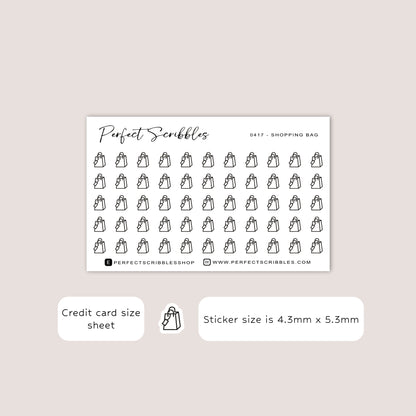 SHOPPING BAG Tiny Icon Planner Stickers | Minimal | Credit Card Sized Sheet