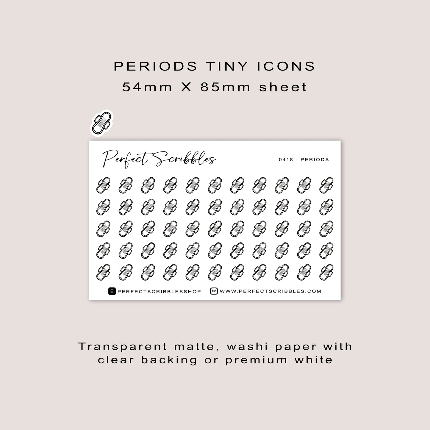 PERIODS Tiny Icon Planner Stickers | Minimal | Credit Card Sized Sheet
