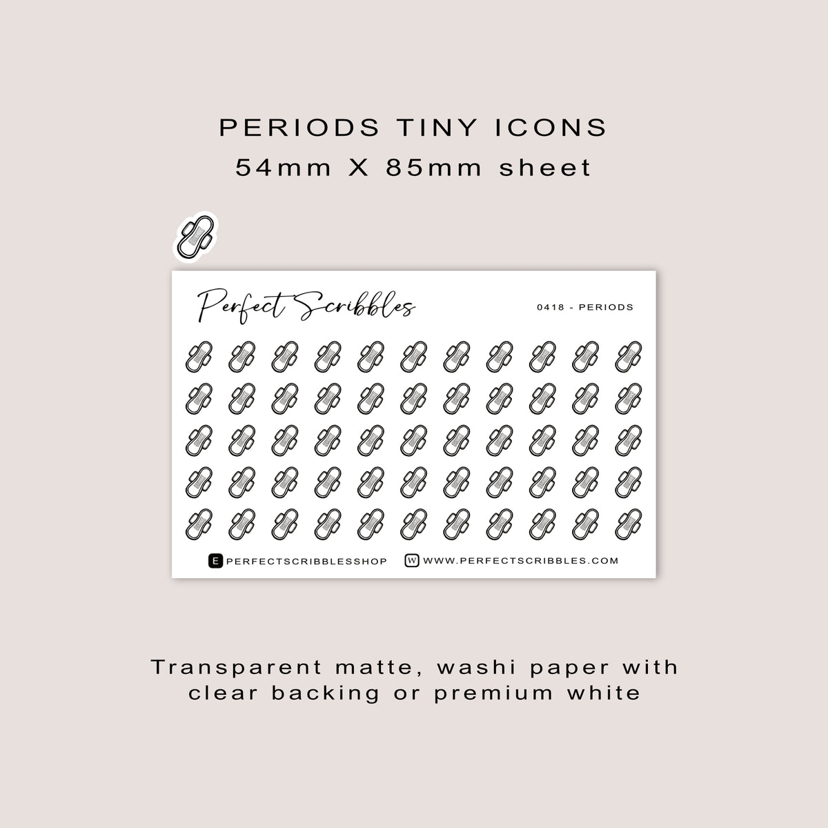 PERIODS Tiny Icon Planner Stickers | Minimal | Credit Card Sized Sheet