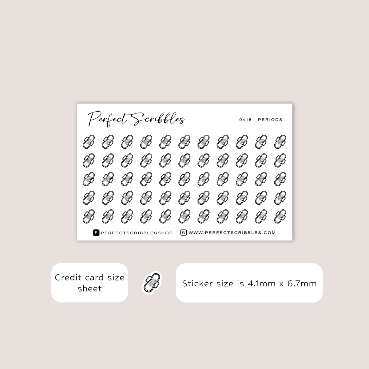 PERIODS Tiny Icon Planner Stickers | Minimal | Credit Card Sized Sheet