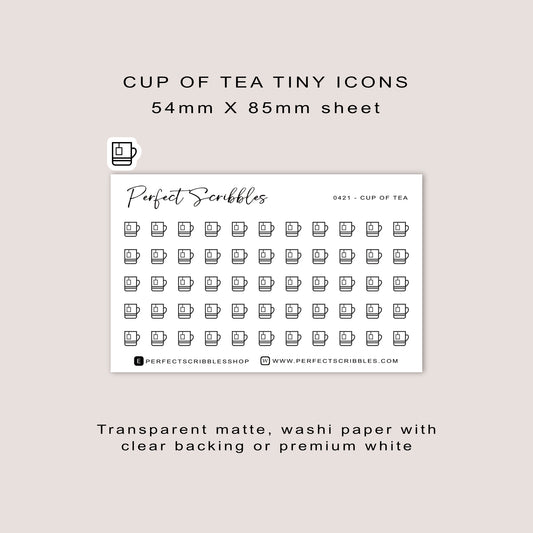CUP OF TEA Tiny Icon Planner Stickers | Credit Card Sized Sheet