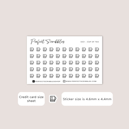 CUP OF TEA Tiny Icon Planner Stickers | Credit Card Sized Sheet