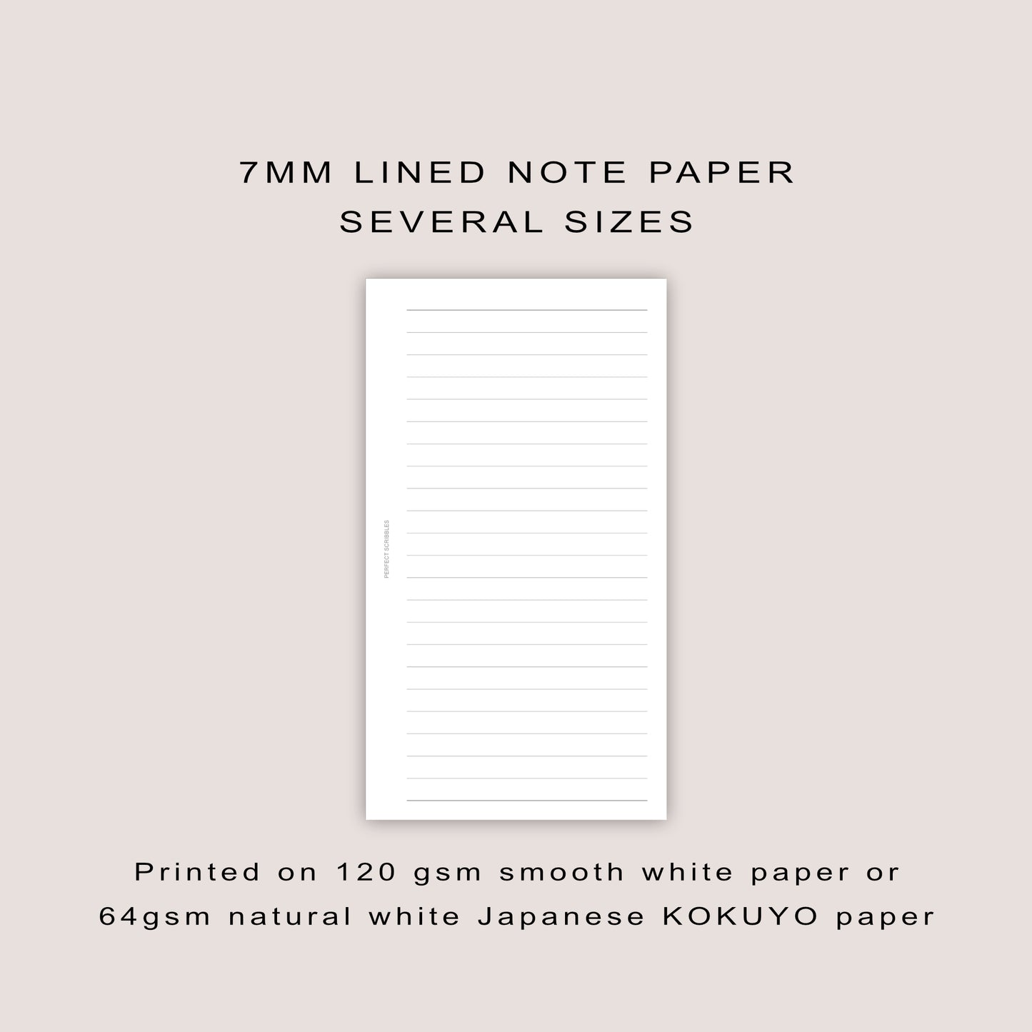 7mm Lined Paper Inserts: Minimalist Planner Refills  (30 Pages) - Several Sizes (PRINTED)