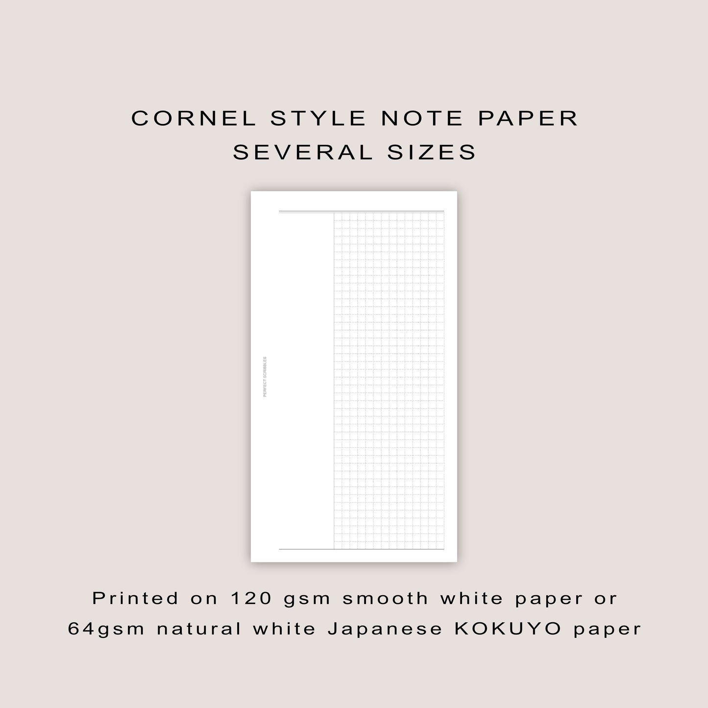 Cornell Style Note Paper Inserts: Minimalist Planner Refills  (30 Pages) - Several Sizes (PRINTED)