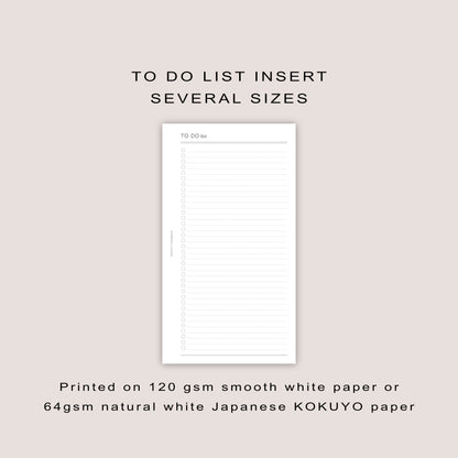 TO DO List Inserts: Minimalist Planner Refills  (15 sheets) - Several Sizes (PRINTED)