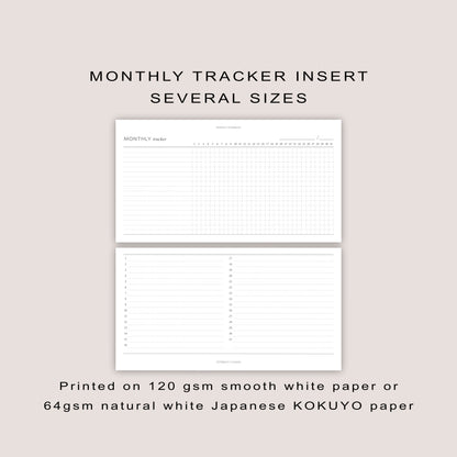 MONTHLY TRACKER Inserts: Minimalist Planner Refills  (12 sheets) - Several Sizes (PRINTED)