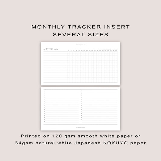 MONTHLY TRACKER Inserts: Minimalist Planner Refills  (12 sheets) - Several Sizes (PRINTED)