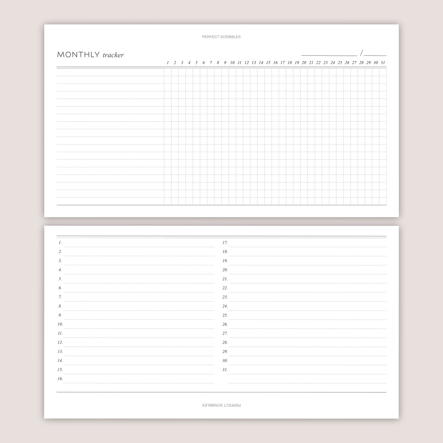 MONTHLY TRACKER Inserts: Minimalist Planner Refills  (12 sheets) - Several Sizes (PRINTED)