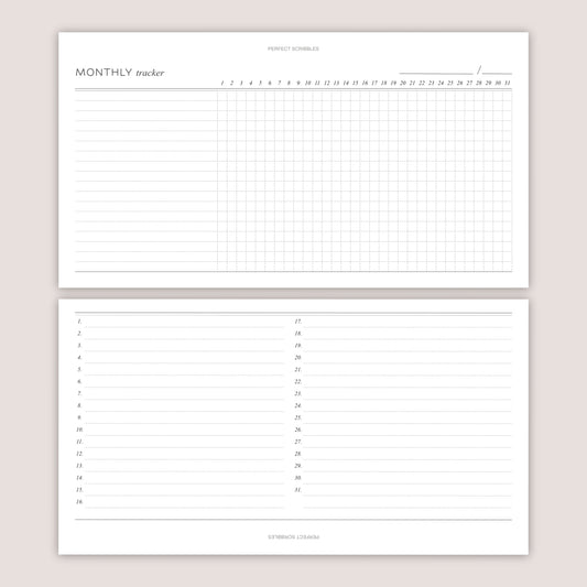 MONTHLY TRACKER Inserts: Minimalist Planner Refills  (12 sheets) - Several Sizes (PRINTED)