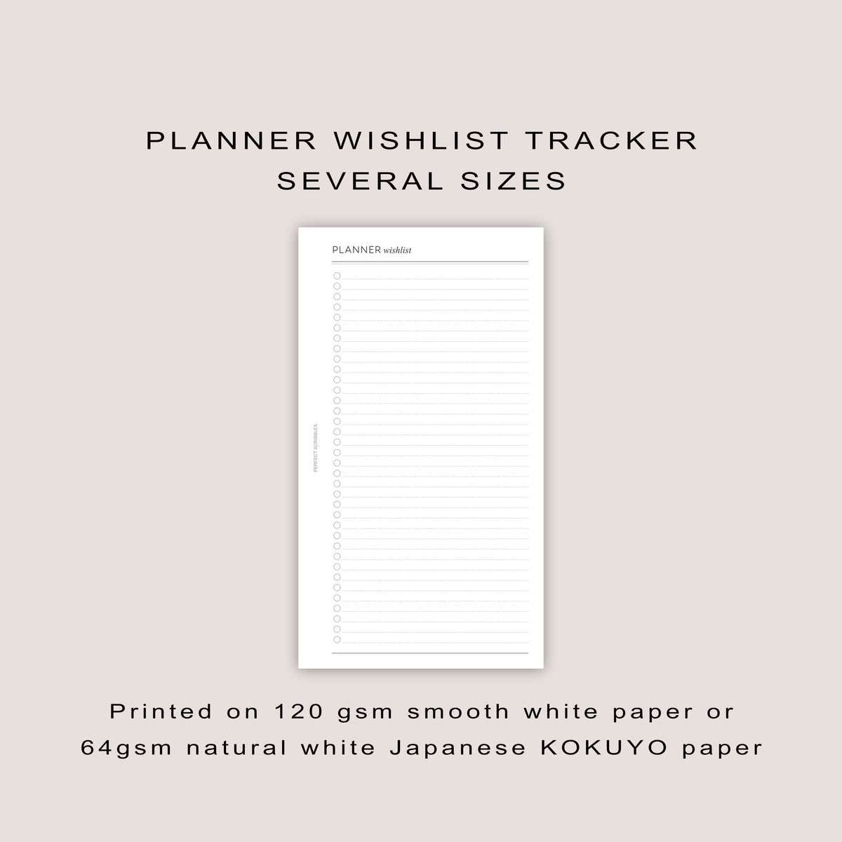 PLANNER WISH LIST Inserts: Minimalist Planner Refills  (15 sheets) - Several Sizes (PRINTED)