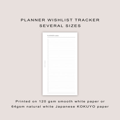 PLANNER WISH LIST Inserts: Minimalist Planner Refills  (15 sheets) - Several Sizes (PRINTED)