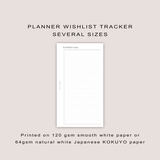 PLANNER WISH LIST Inserts: Minimalist Planner Refills  (15 sheets) - Several Sizes (PRINTED)