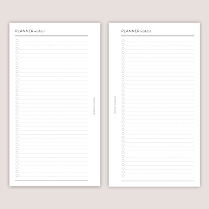 PLANNER WISH LIST Inserts: Minimalist Planner Refills  (15 sheets) - Several Sizes (PRINTED)