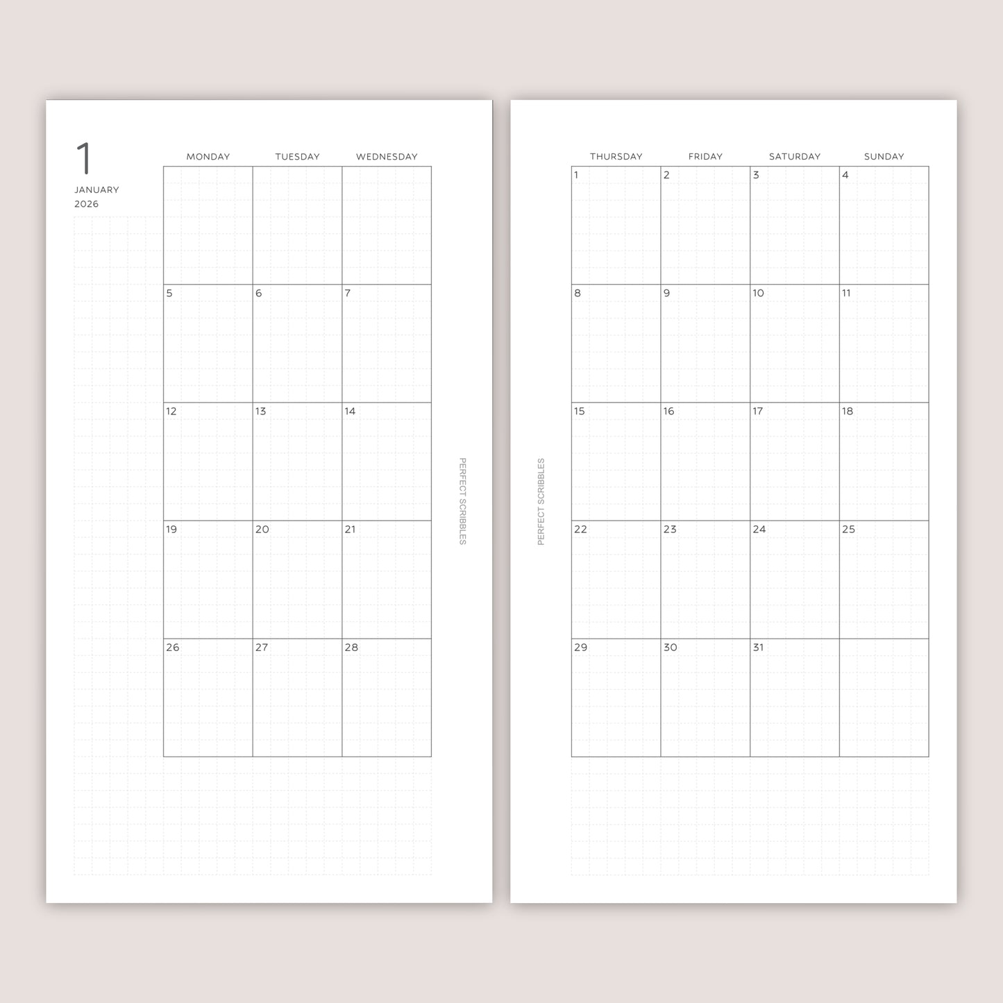 2026 Monthly Planner Inserts, SEPARABLE design: Several Sizes (PRINTED)