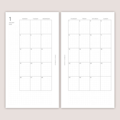 2026 Monthly Planner Inserts, SEPARABLE design: Several Sizes (PRINTED)