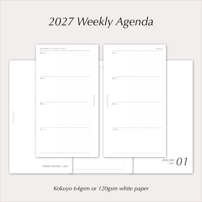 2027 Weekly Agenda Planner Inserts | Horizontal Over Two Pages | Dated Ring Planner Refill
