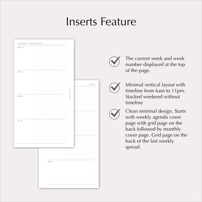 2027 Weekly Agenda Planner Inserts | Horizontal Over Two Pages | Dated Ring Planner Refill