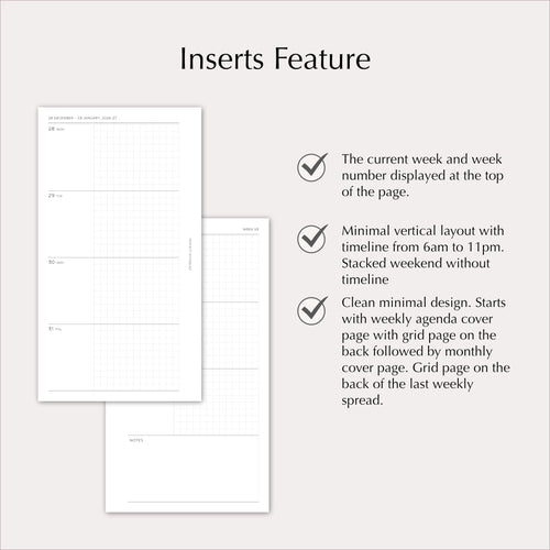 2027 Weekly Agenda Planner Inserts | Horizontal Over Two Pages | Dated Ring Planner Refill