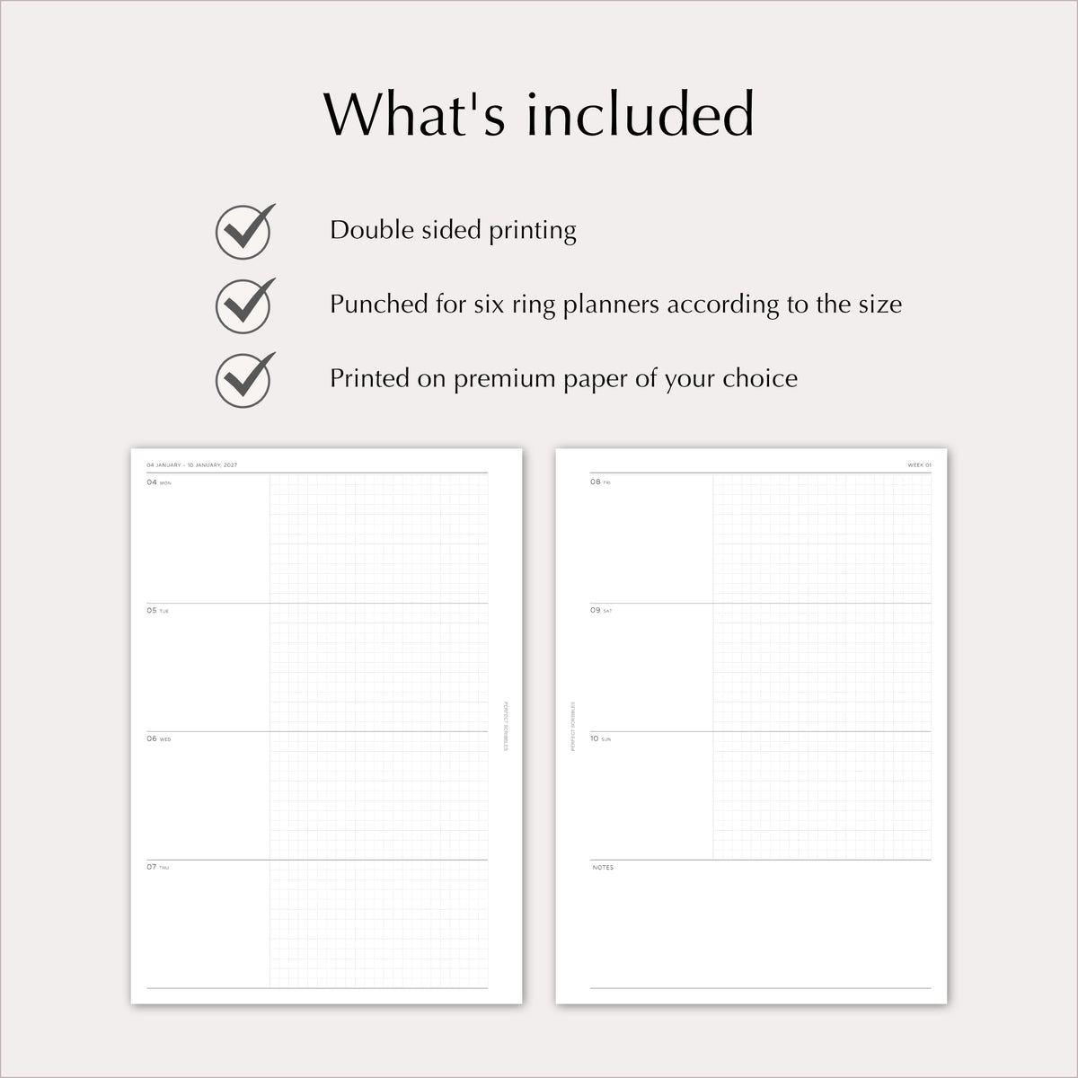 2027 Weekly Agenda Planner Inserts | Horizontal Over Two Pages | Dated Ring Planner Refill
