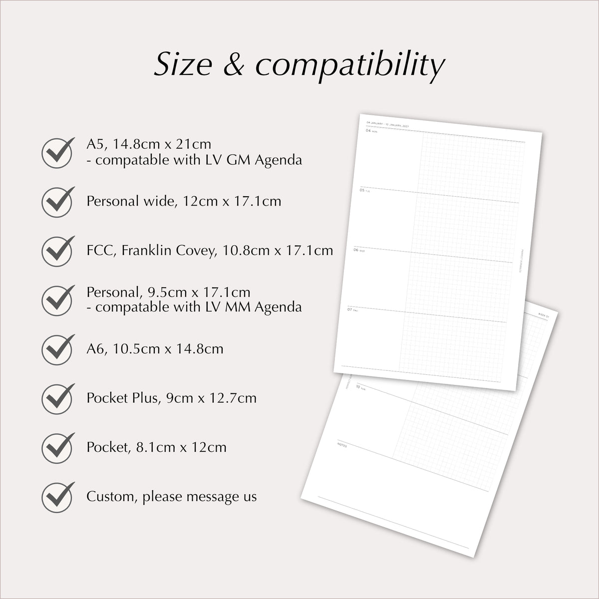 2027 Weekly Agenda Planner Inserts | Horizontal Over Two Pages | Dated Ring Planner Refill