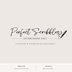 Brand logo for 'Perfect Scribbles' with text and a pen icon on a light gray background.