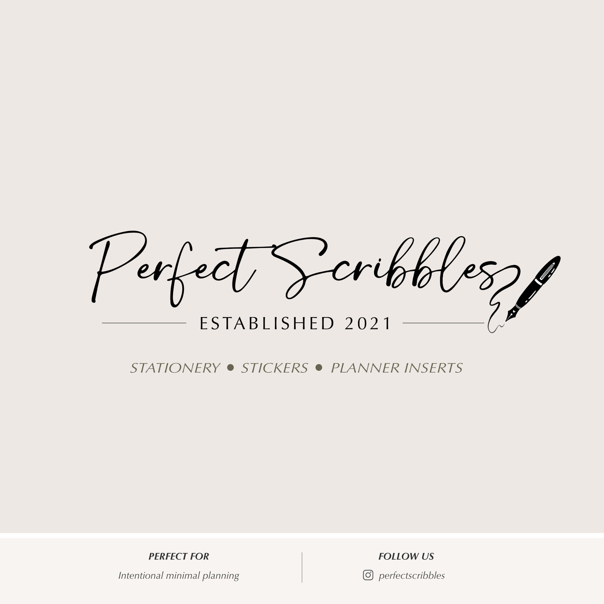 Brand logo for 'Perfect Scribbles' with text and a pen icon on a light gray background.