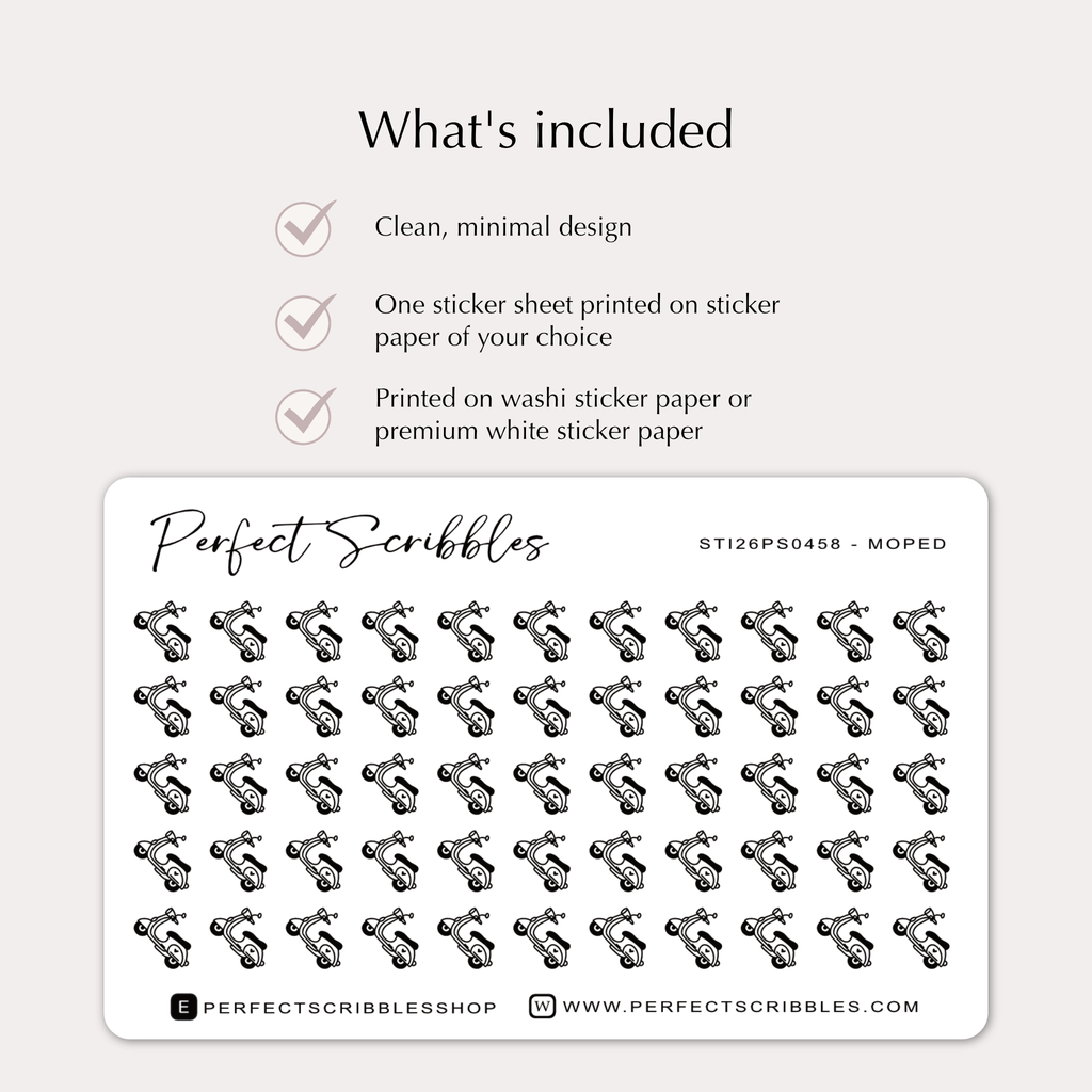 MOPED Tiny Icon planner stickers | Minimal | Credit card size sheet