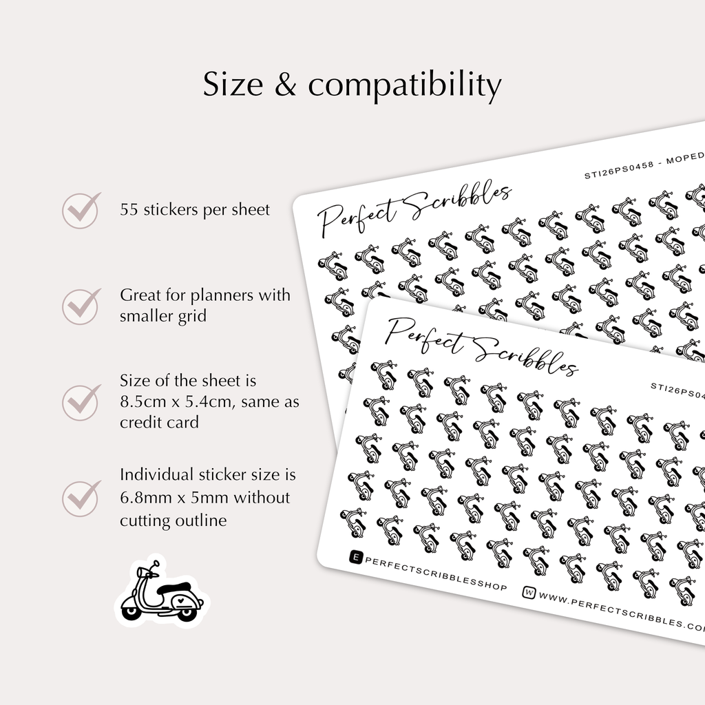 MOPED Tiny Icon planner stickers | Minimal | Credit card size sheet