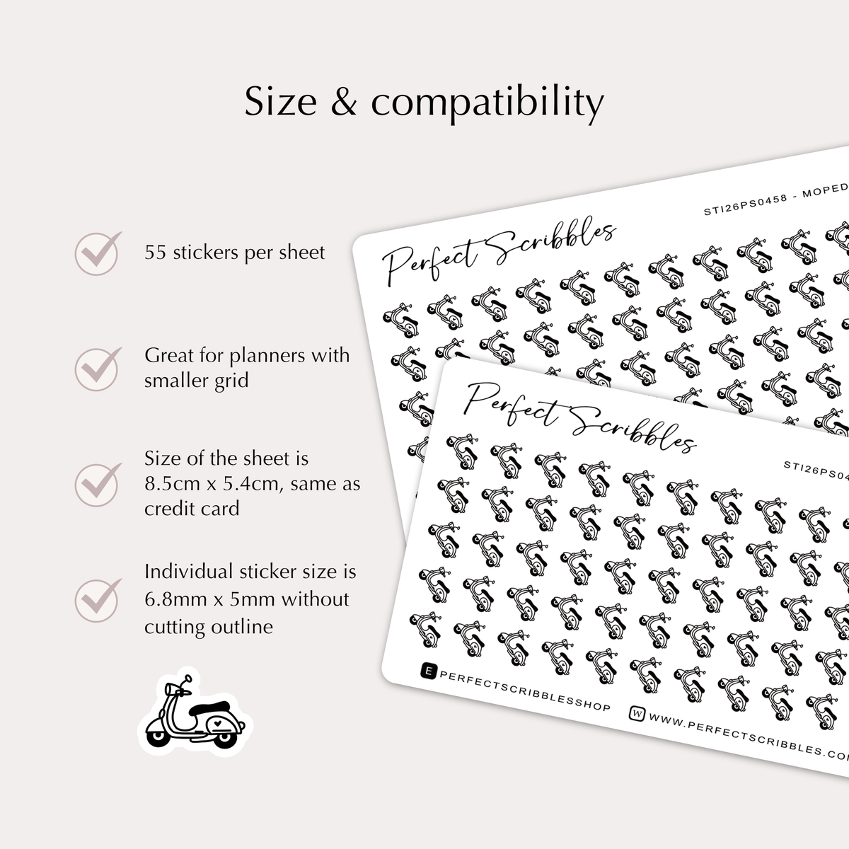 MOPED Tiny Icon planner stickers | Minimal | Credit card size sheet
