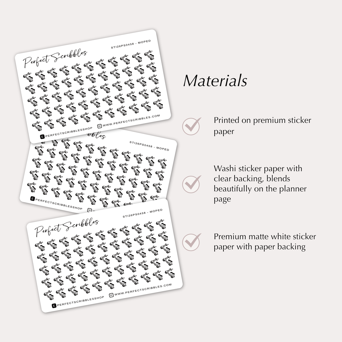 MOPED Tiny Icon planner stickers | Minimal | Credit card size sheet