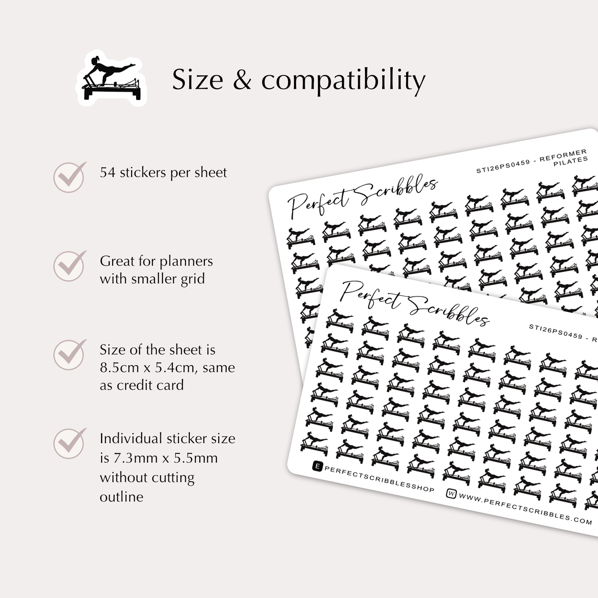 REFORMER PILATES Tiny Icon planner stickers | Credit card size sheet