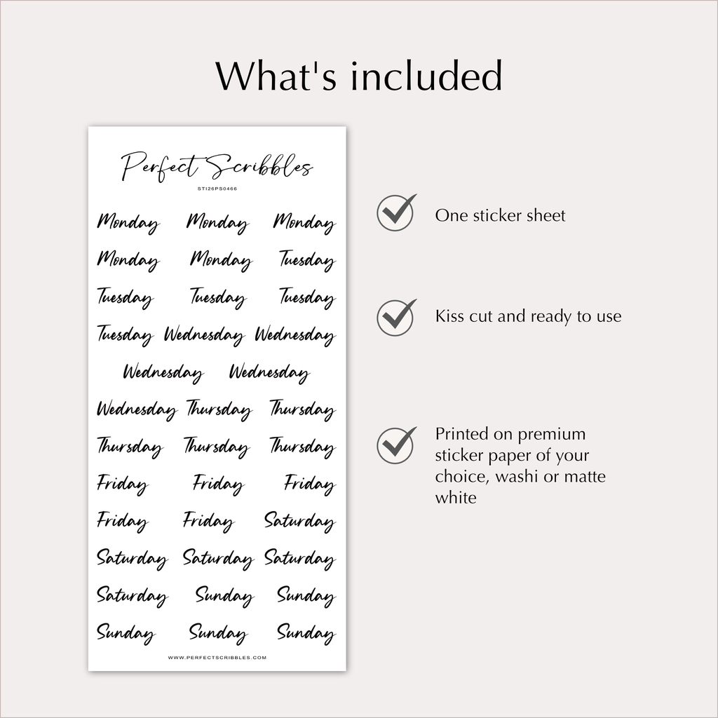 WEEKDAY Stickers | Handwritten Planner Day Labels