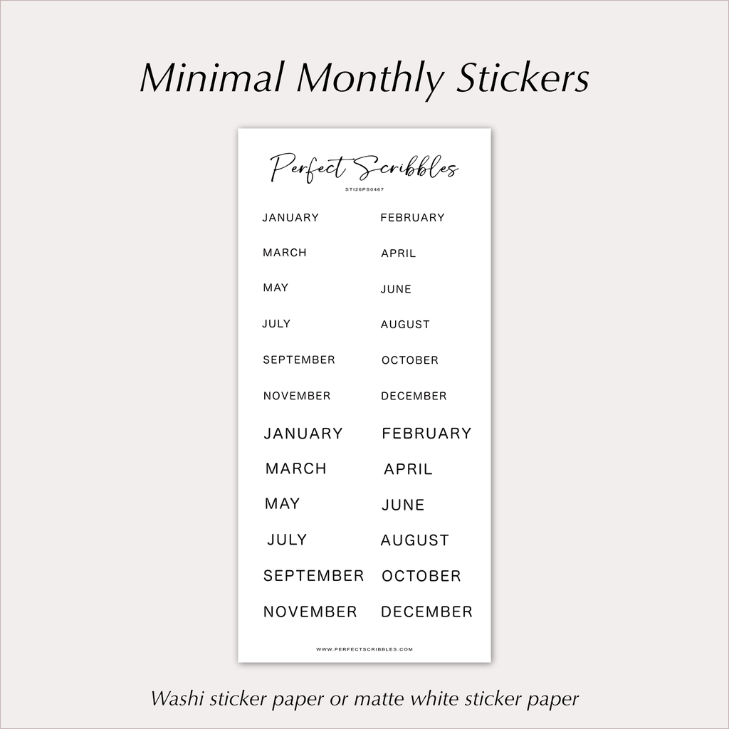 MONTH Stickers – Minimal Monthly Planner Labels