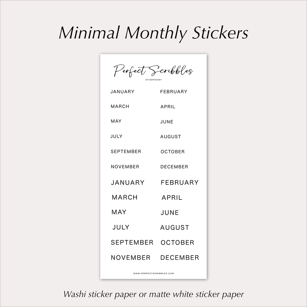 MONTH Stickers – Minimal Monthly Planner Labels