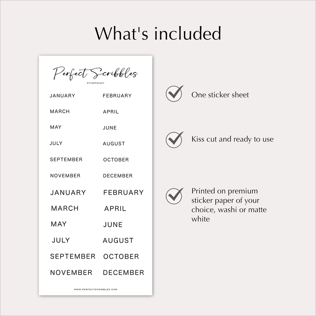 MONTH Stickers – Minimal Monthly Planner Labels