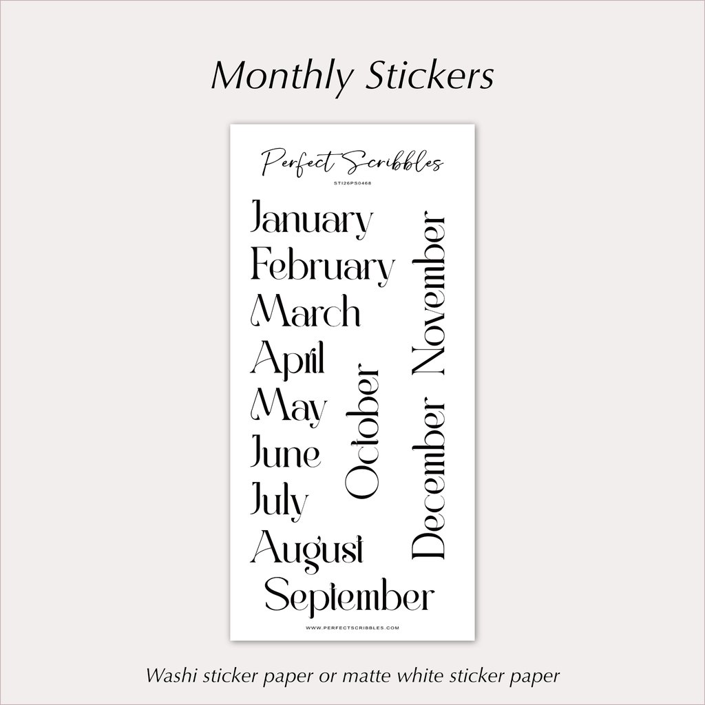 MONTH Stickers – Large Elegant Planner Month Names